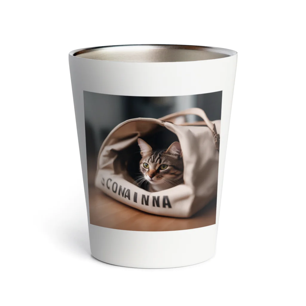 LuckyRiverShineの袋に入っている猫 Thermo Tumbler