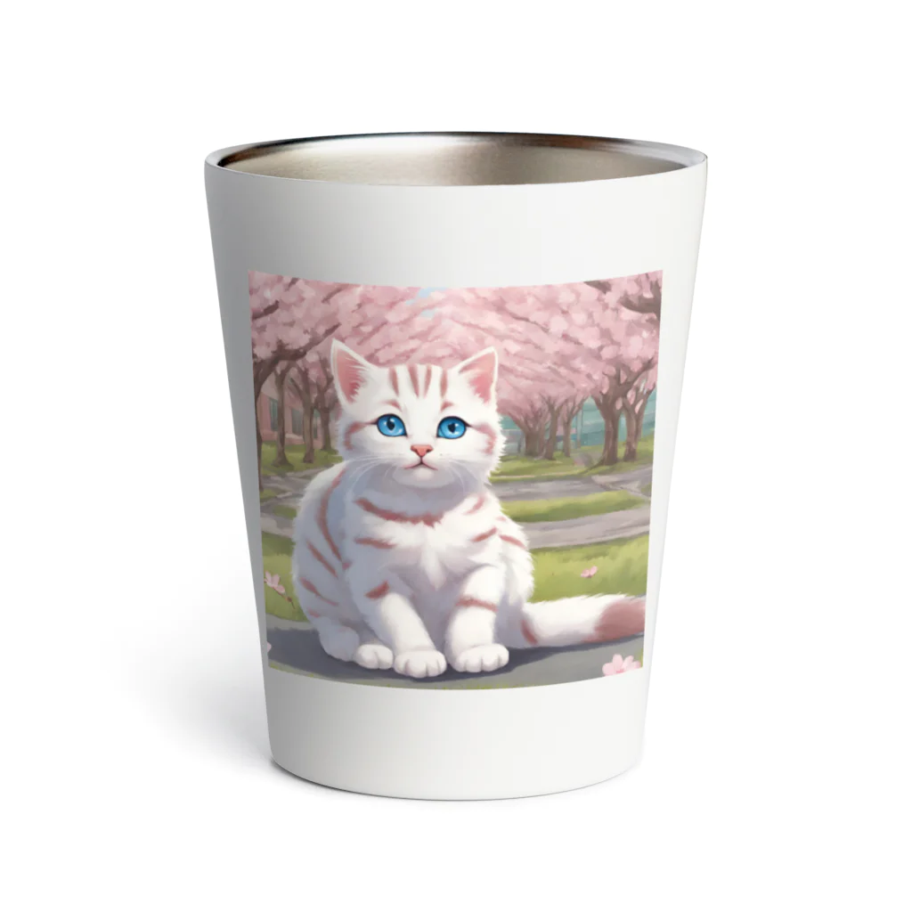 yoiyononakaの春と桜と虎縞白猫03 Thermo Tumbler