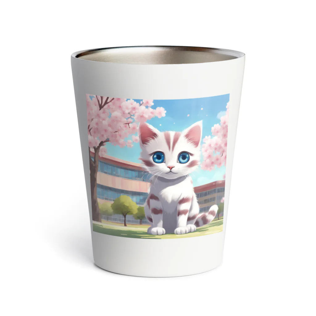 yoiyononakaの春と桜と虎縞白猫06 Thermo Tumbler