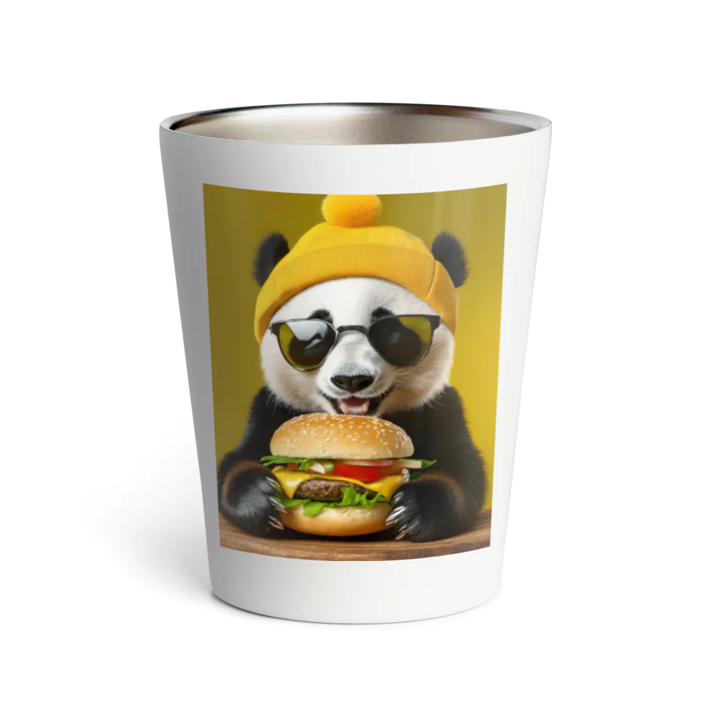 Colorful Canvasのハンバーガーを食べるパンダ Thermo Tumbler