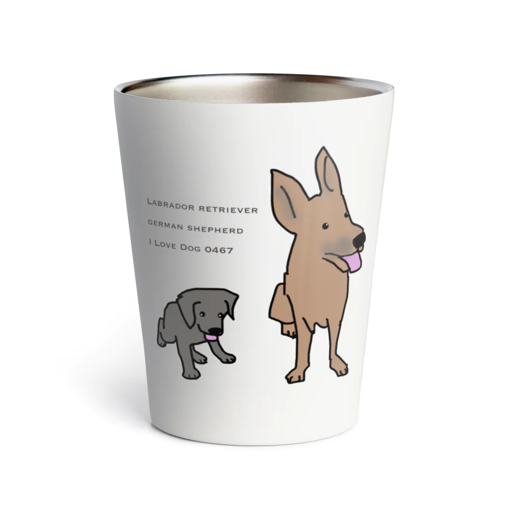 I Love Dog 0467の黒ラブパピー&シェパード Thermo Tumbler