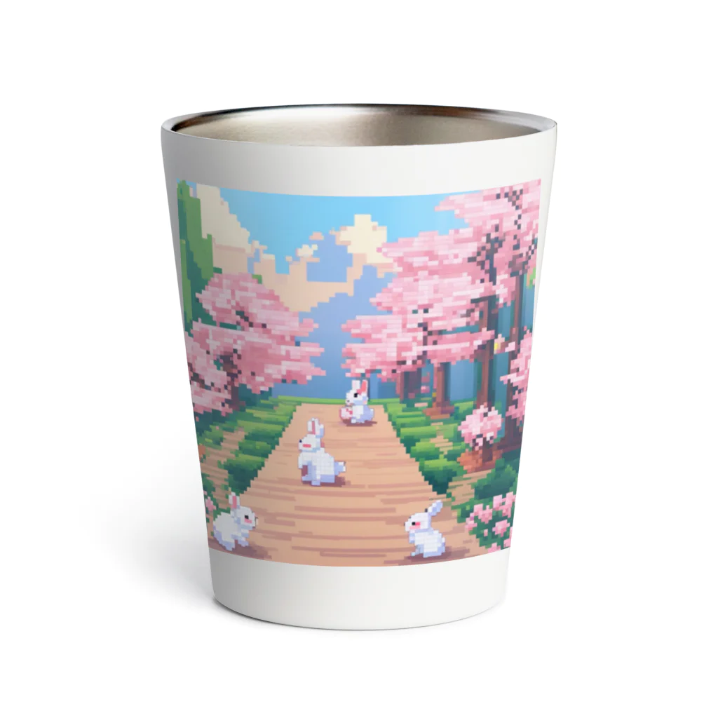 ruiruirのドット絵　子うさぎ　春のお散歩 Thermo Tumbler