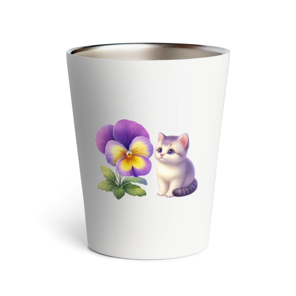 Y m @Y's shopの猫とパンジー Thermo Tumbler