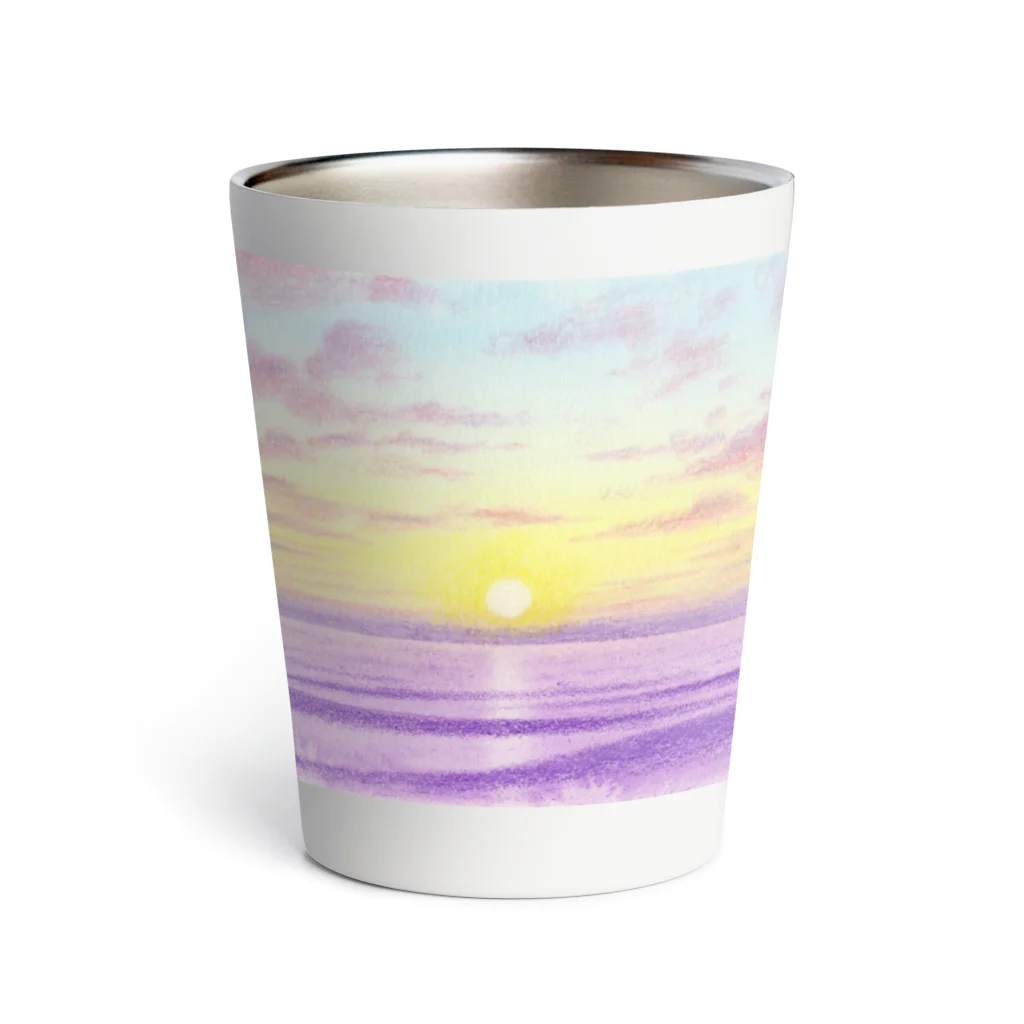 水彩色鉛筆チャンネルの春の海（水彩色鉛筆画） Thermo Tumbler