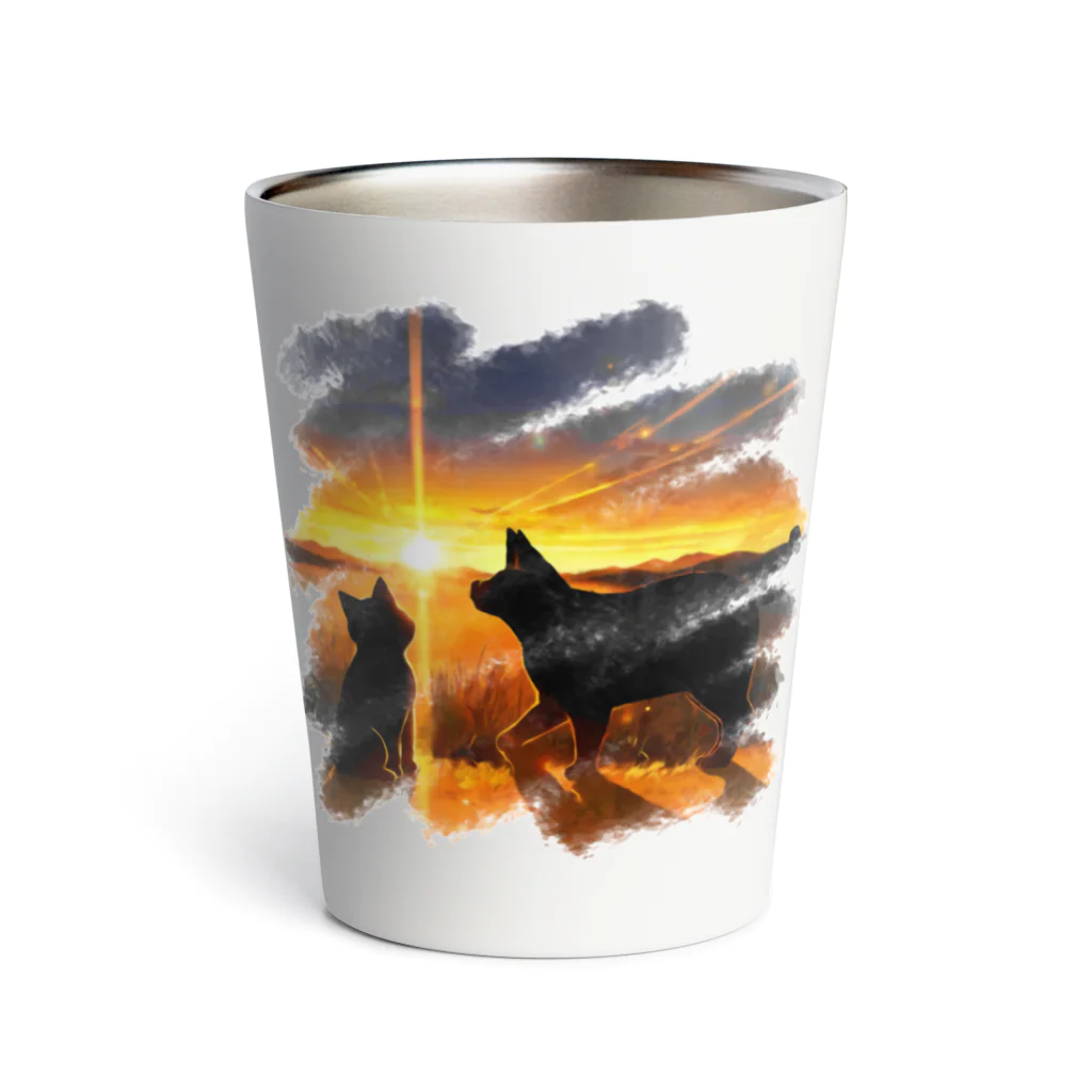 猫との風景の夕焼けと猫002 Thermo Tumbler