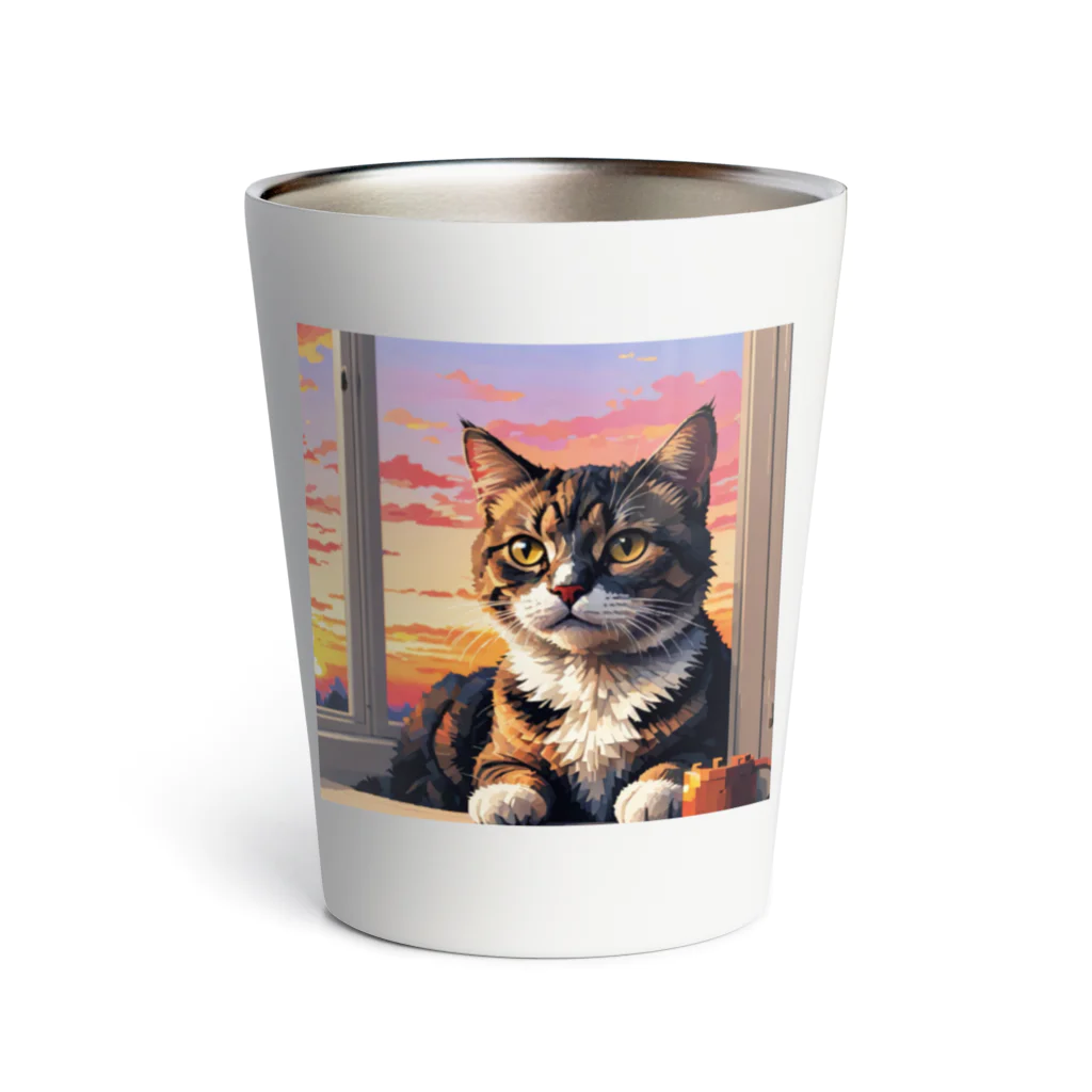 ねこネコ猫nekoの夕日と猫 Thermo Tumbler