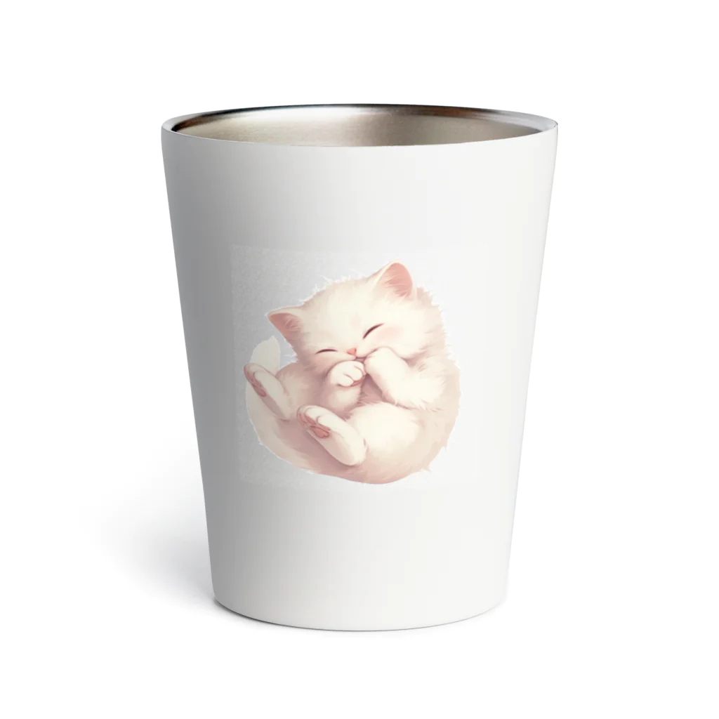 RKENの夢の中で冒険中のかわいらしい猫ちゃん。 Thermo Tumbler