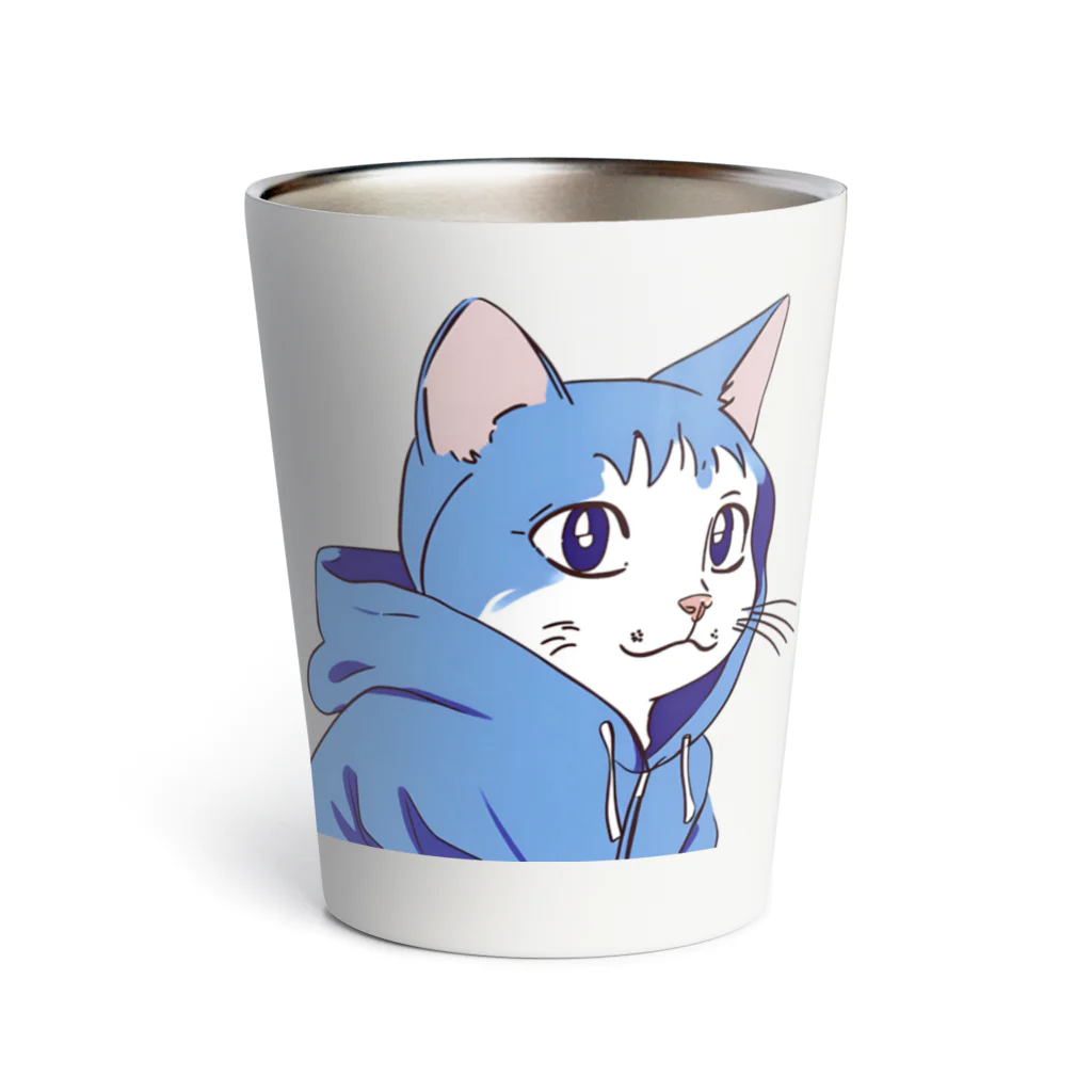 yamabの青いパーカーをきた猫 Thermo Tumbler