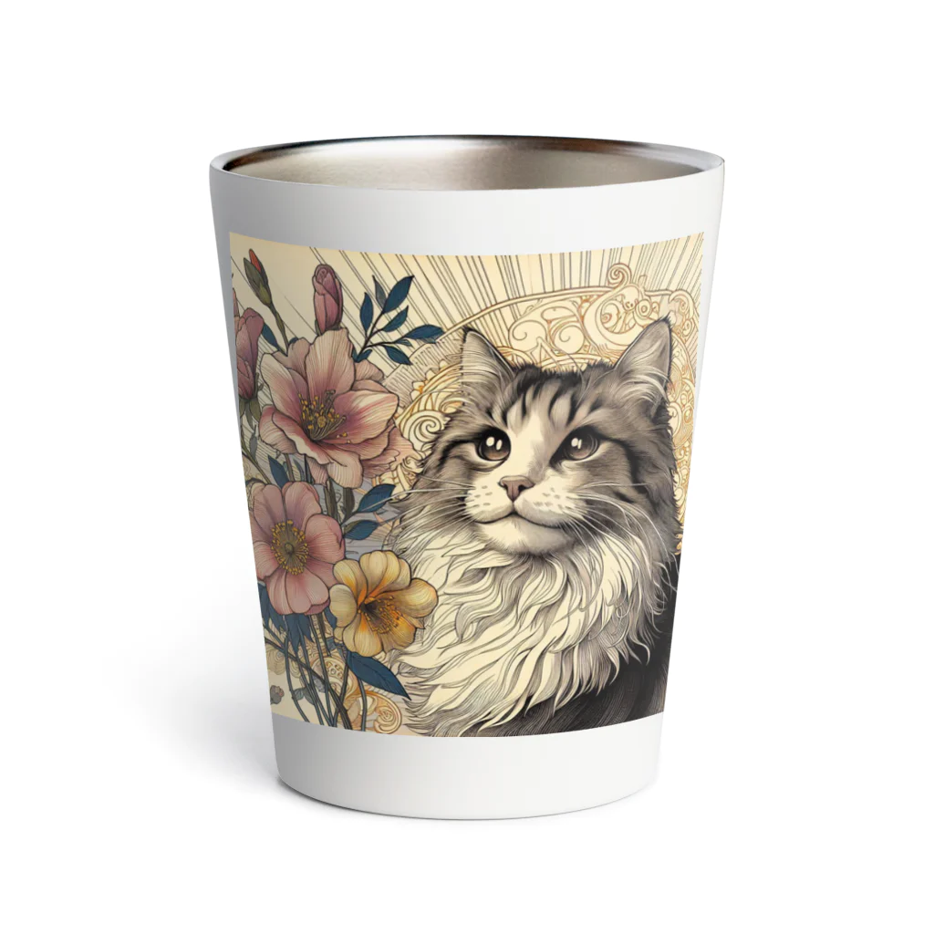 猫の世界のアールヌーボーな猫ちゃぁぁん Thermo Tumbler