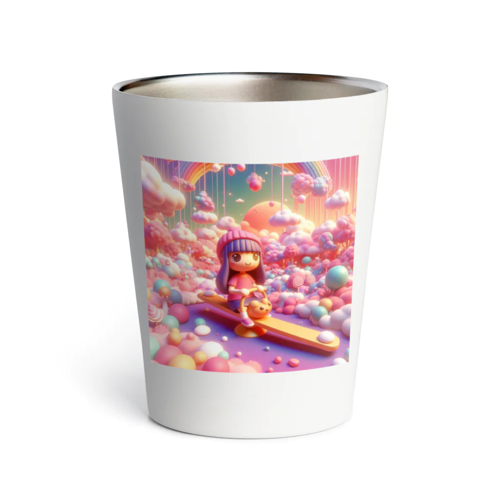 キュート＆クールの夕暮れ時のシーソー少女（３Dアニメ風） Thermo Tumbler