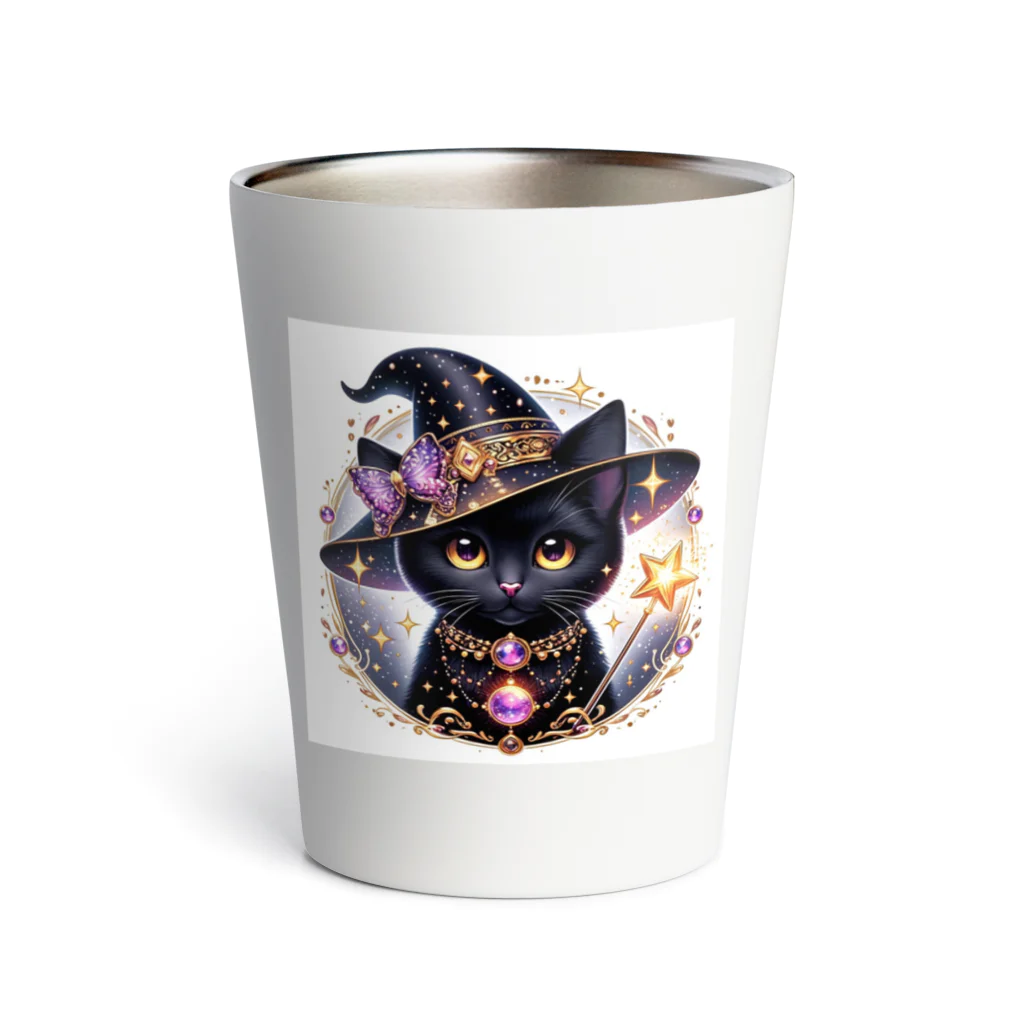 黒猫ギャラリー🐈‍⬛の黒猫の魔法使い Thermo Tumbler