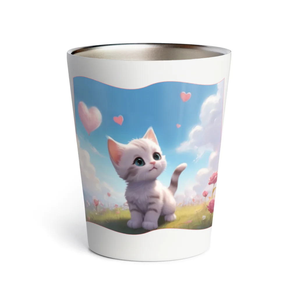 chibi_hikariのCute Kitten with Pink Heart Cloud Thermo Tumbler