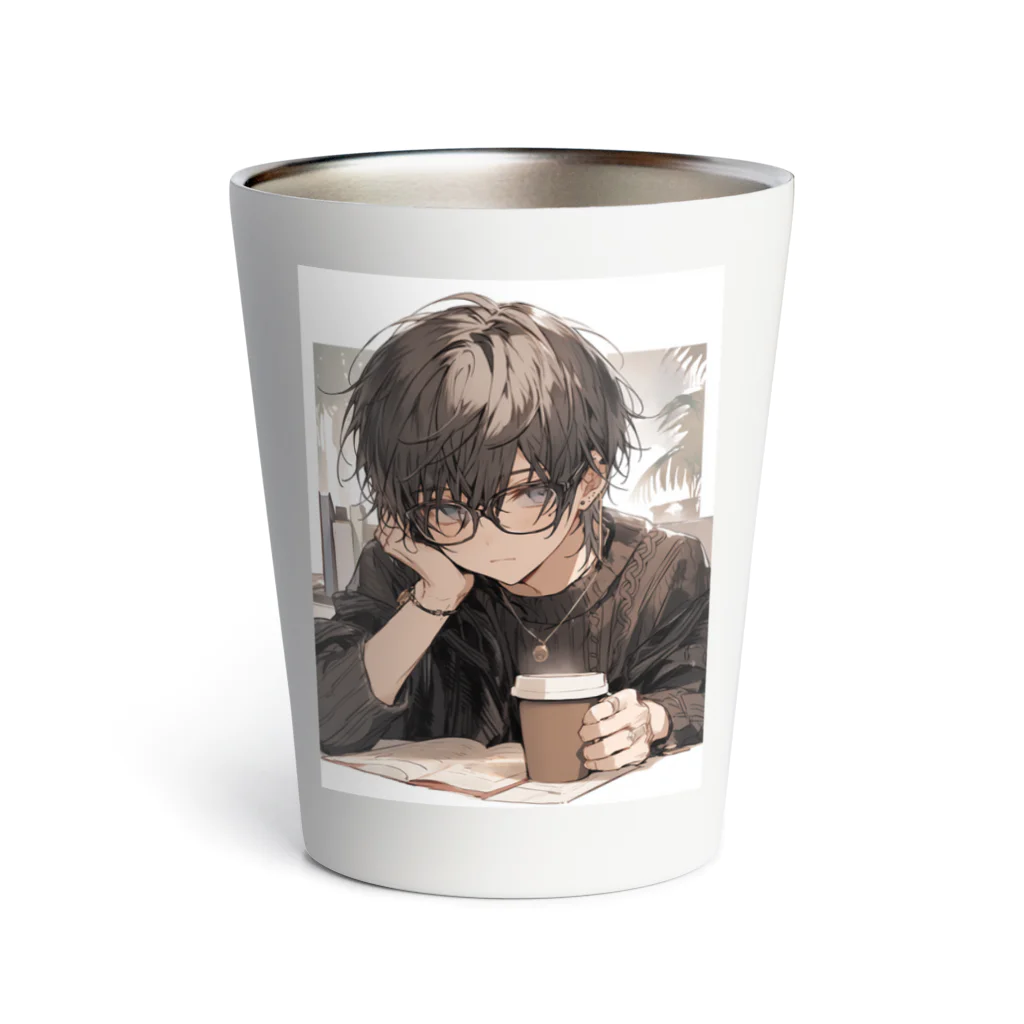 as -AIイラスト- のコーヒーと黒メガネ Thermo Tumbler