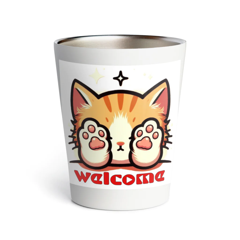 kk-welcomeの肉球で目隠し猫ちゃん Thermo Tumbler