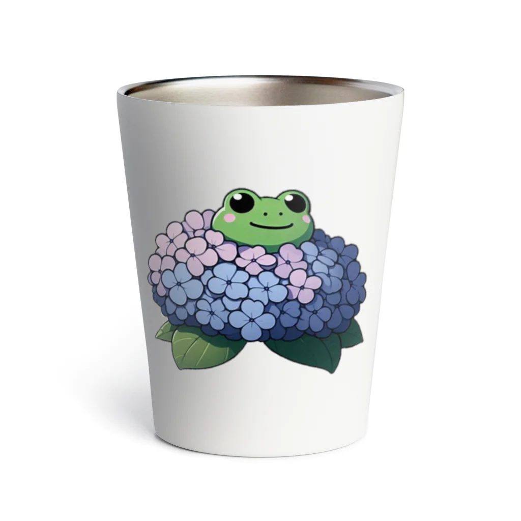 終わらない夢🌈の紫陽花の花と可愛いアマガエル🐸 Thermo Tumbler