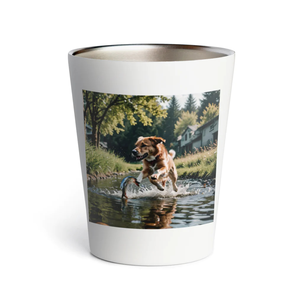 kokin0の水辺を走る犬 dog runnning on the water Thermo Tumbler