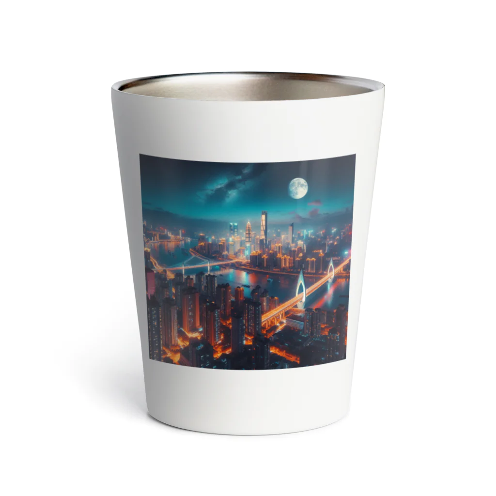 Teesignsの月夜に輝く未来都市 Thermo Tumbler