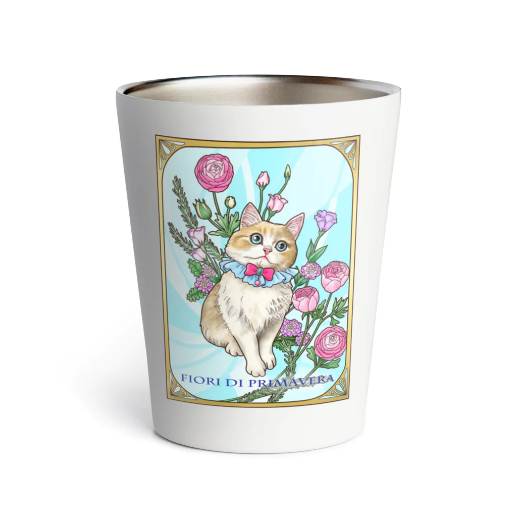 Ａｔｅｌｉｅｒ　Ｈｅｕｒｅｕｘの春の花々と猫　Fiori di Primavera Ⅰ Thermo Tumbler