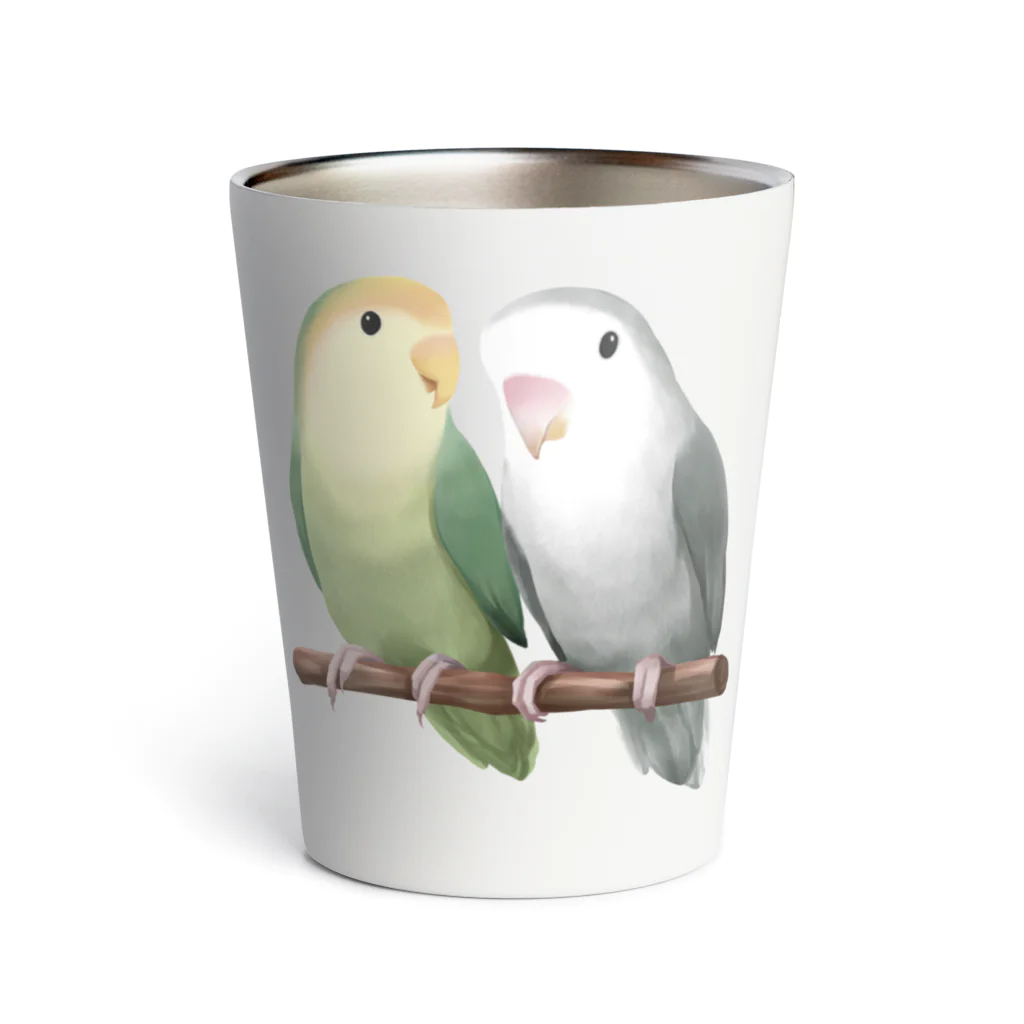 まめるりはことりのコザクラインコ　モーブとオリーブ【まめるりはことり】 サーモタンブラー