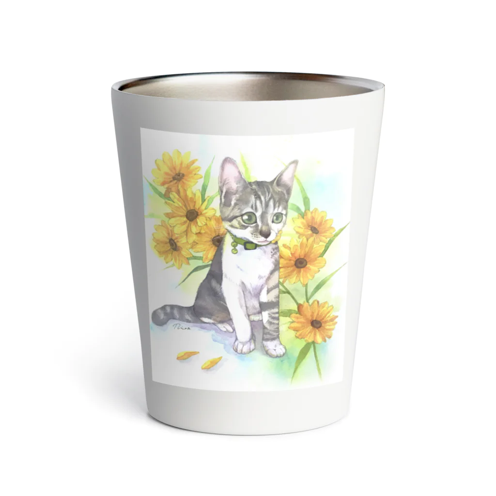 Miaws Shopの子猫とヒマワリ Thermo Tumbler