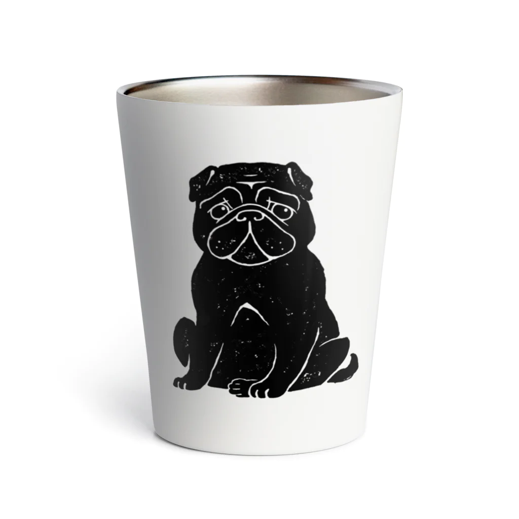 PuppenPeanoのBlack pug　シンプルな黒パグ Thermo Tumbler