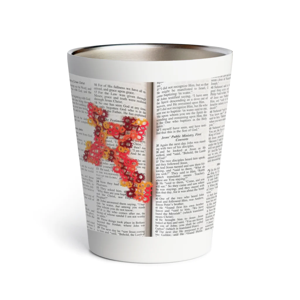 Yuu LaboratoryのTatting Lace Cross Bookmark|Orange Thermo Tumbler