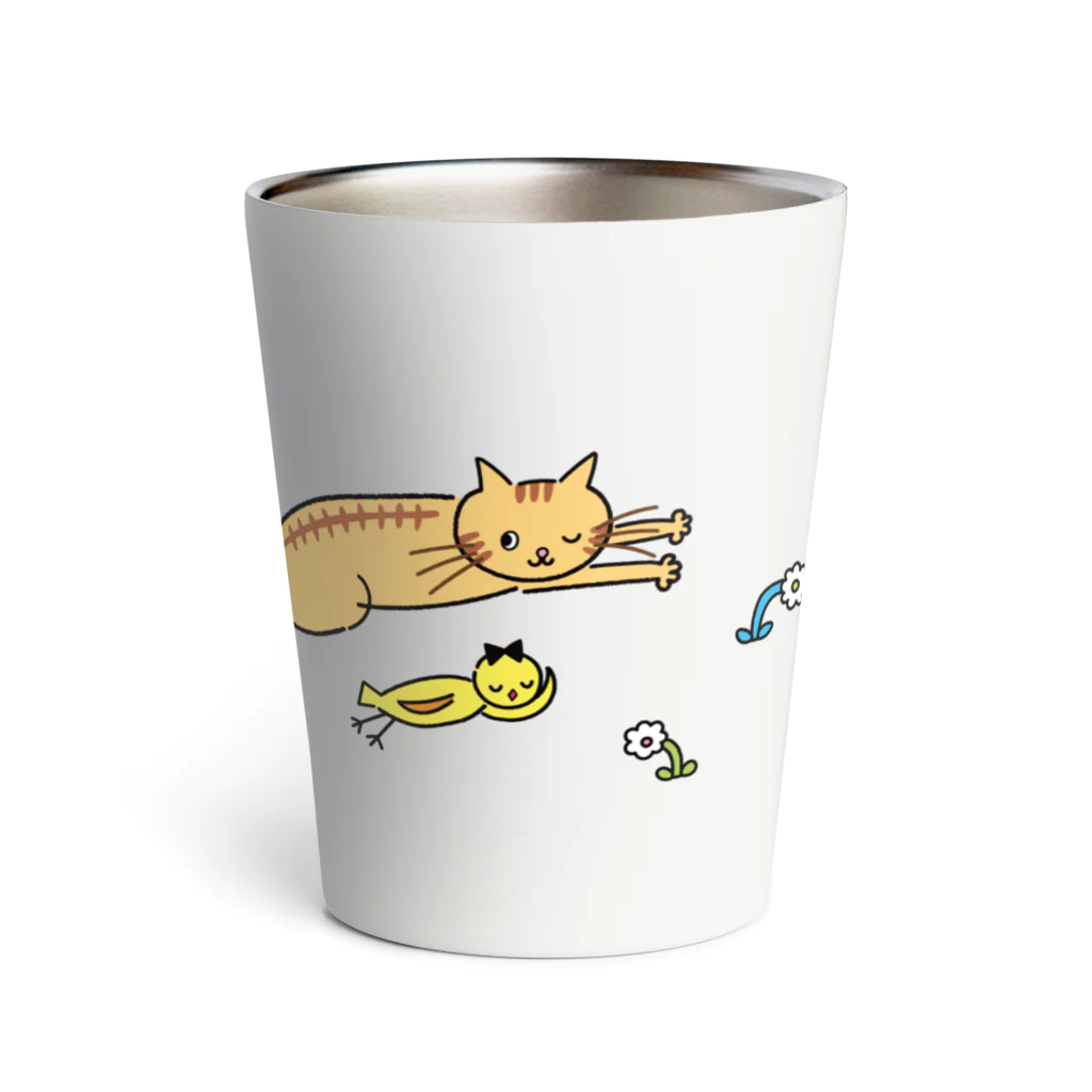 Futakawa Mayuのグッズショップのねこ とり おひるね Thermo Tumbler