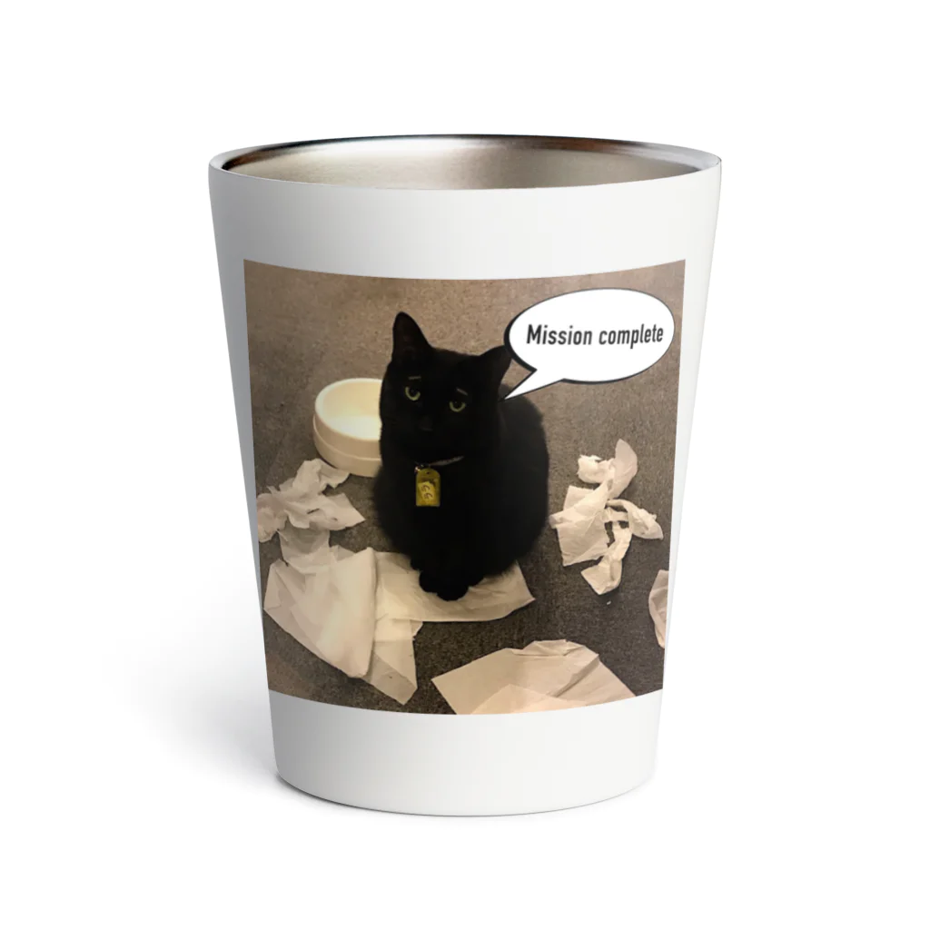 猫カフェ ぶぅたんグッズショップの渋い仕事をするララくん サーモタンブラー