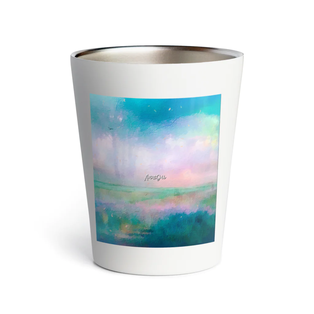 【ホラー専門店】ジルショップの油絵風の癒しデザイン(ターコイズブルー) Thermo Tumbler