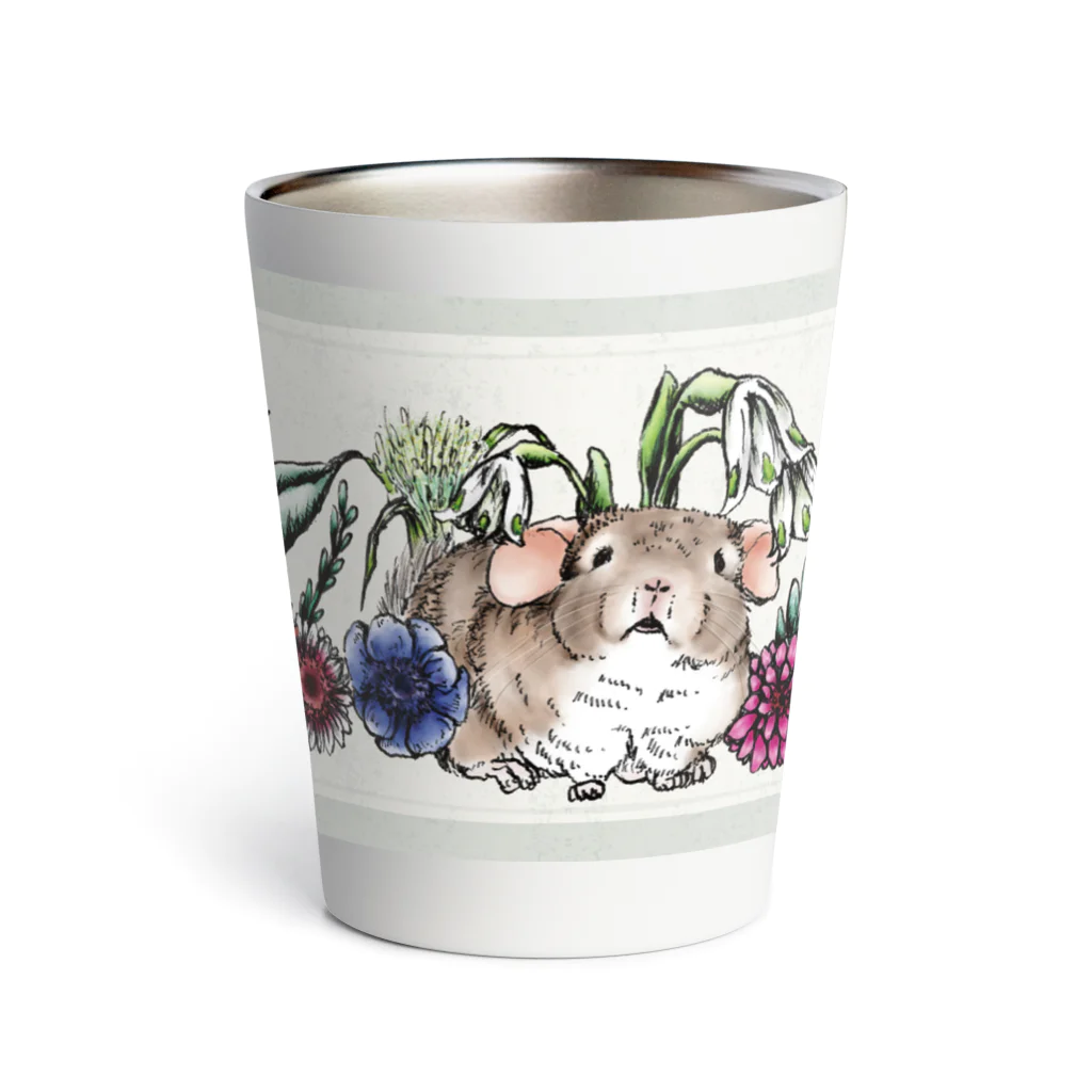 おもちのお花いっぱいチンチラ緑 Thermo Tumbler