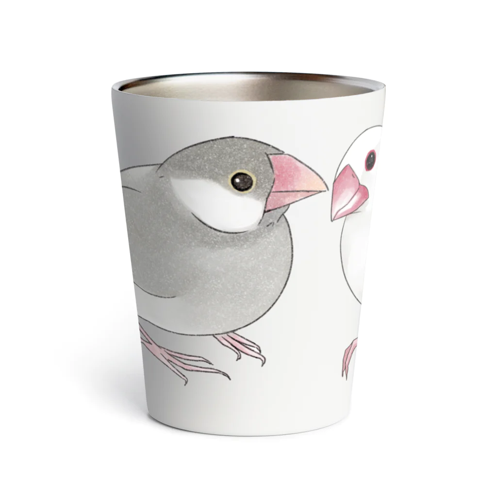 まめるりはことりの幸せ文鳥ちゃん【まめるりはことり】 Thermo Tumbler