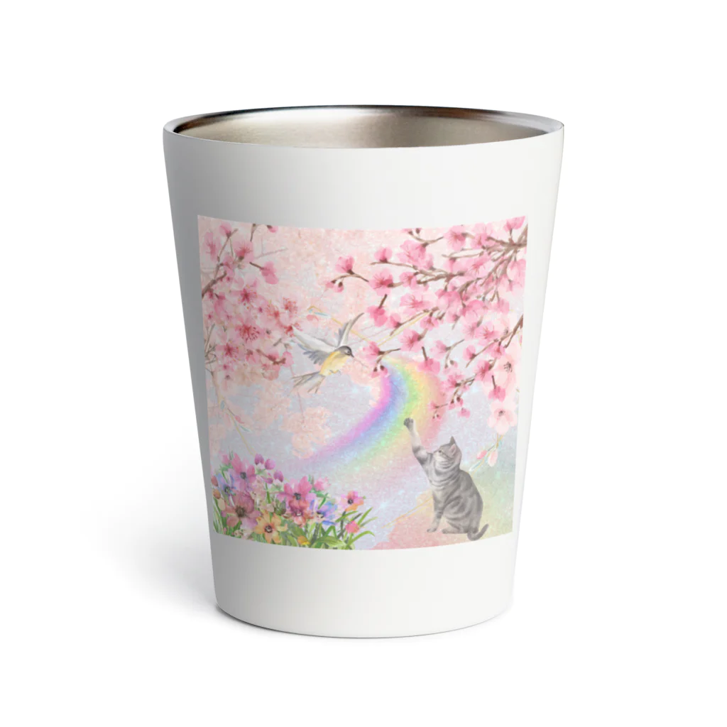 canvaアートデザインの桜とねこ Thermo Tumbler