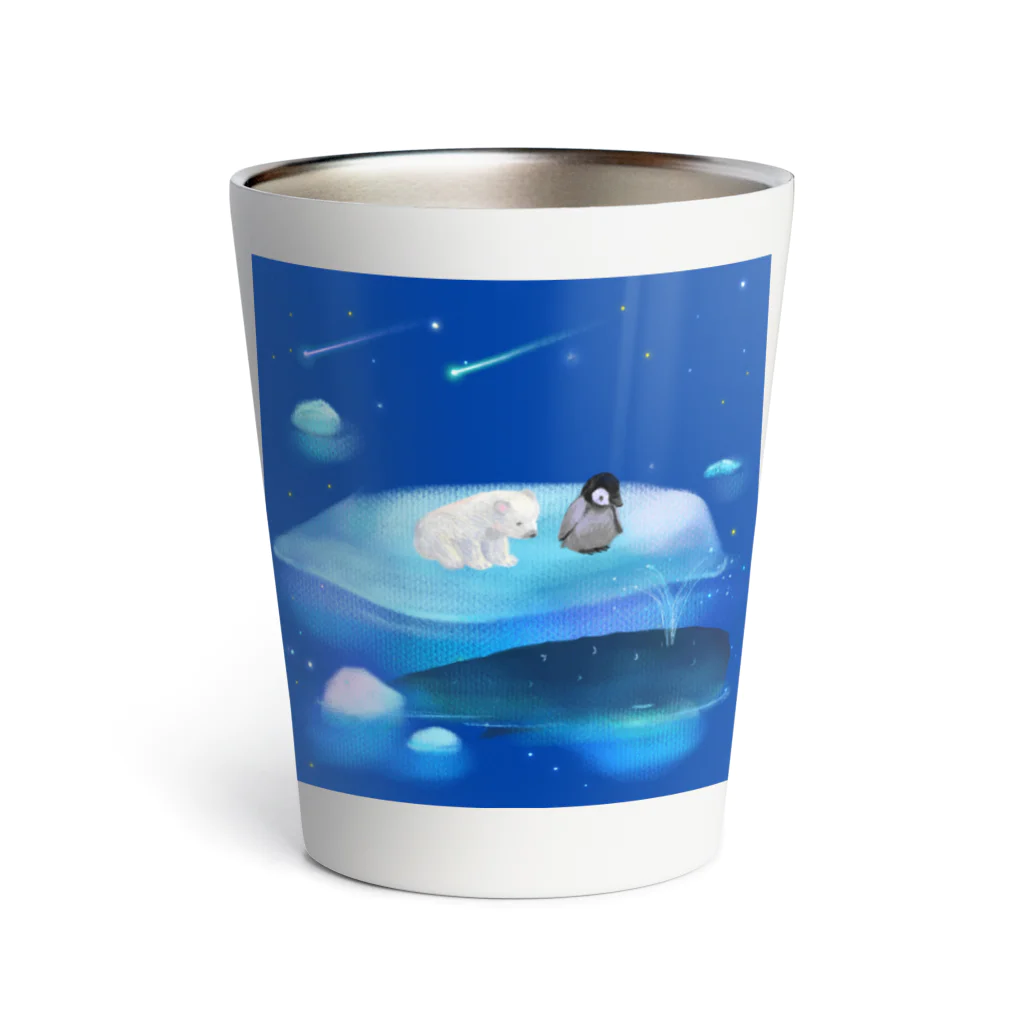 NORIMA'S SHOP の漂流した氷の上でクジラを眺めるしろくまくんとペンギンちゃん Thermo Tumbler