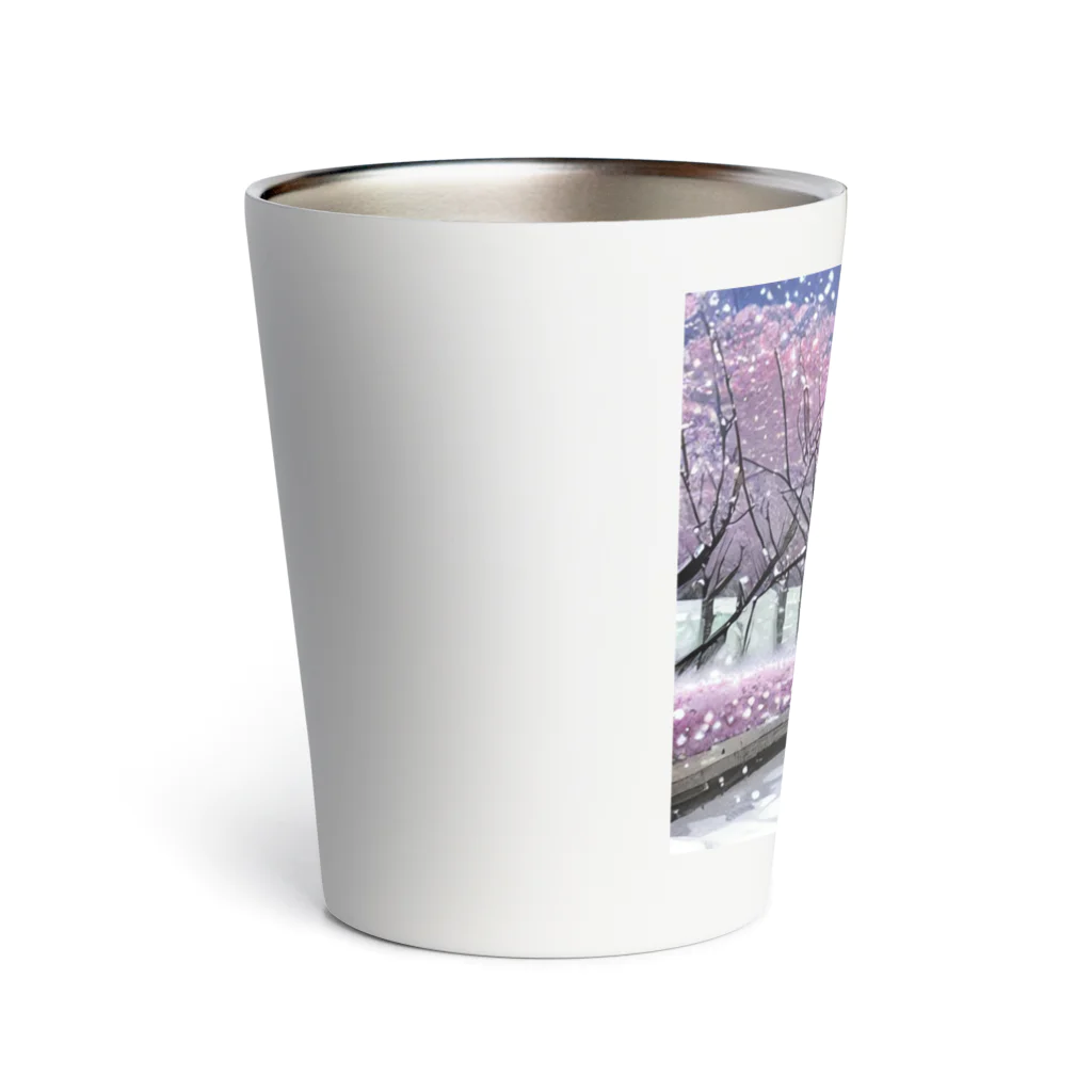 Yossy's Item Factoryの夜の桜並木に雪 Thermo Tumbler