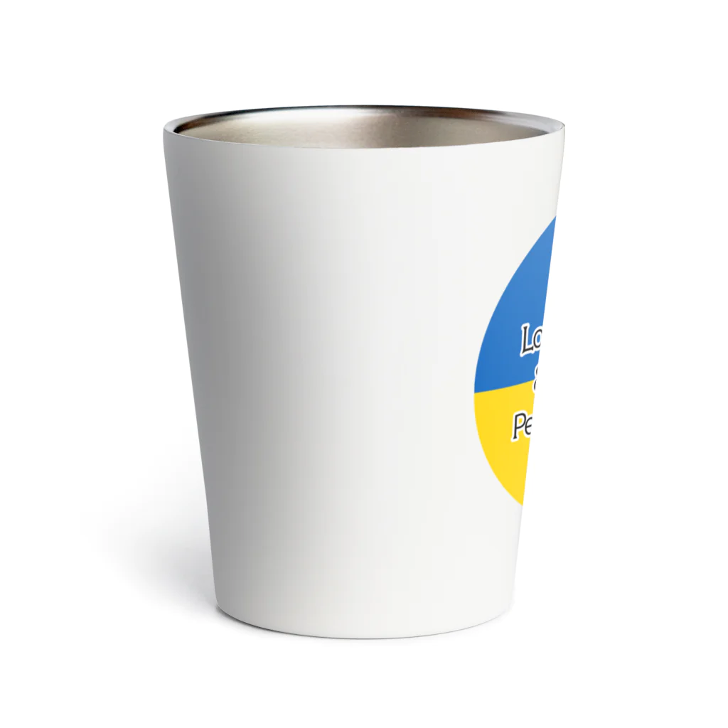 諭苑のSUZURI店のLove＆Peace観世音菩薩ウクライナ国旗背景 Thermo Tumbler