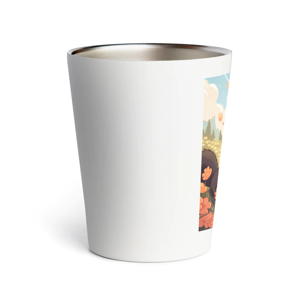 シャオ猫屋の黒柴と花畑 Thermo Tumbler