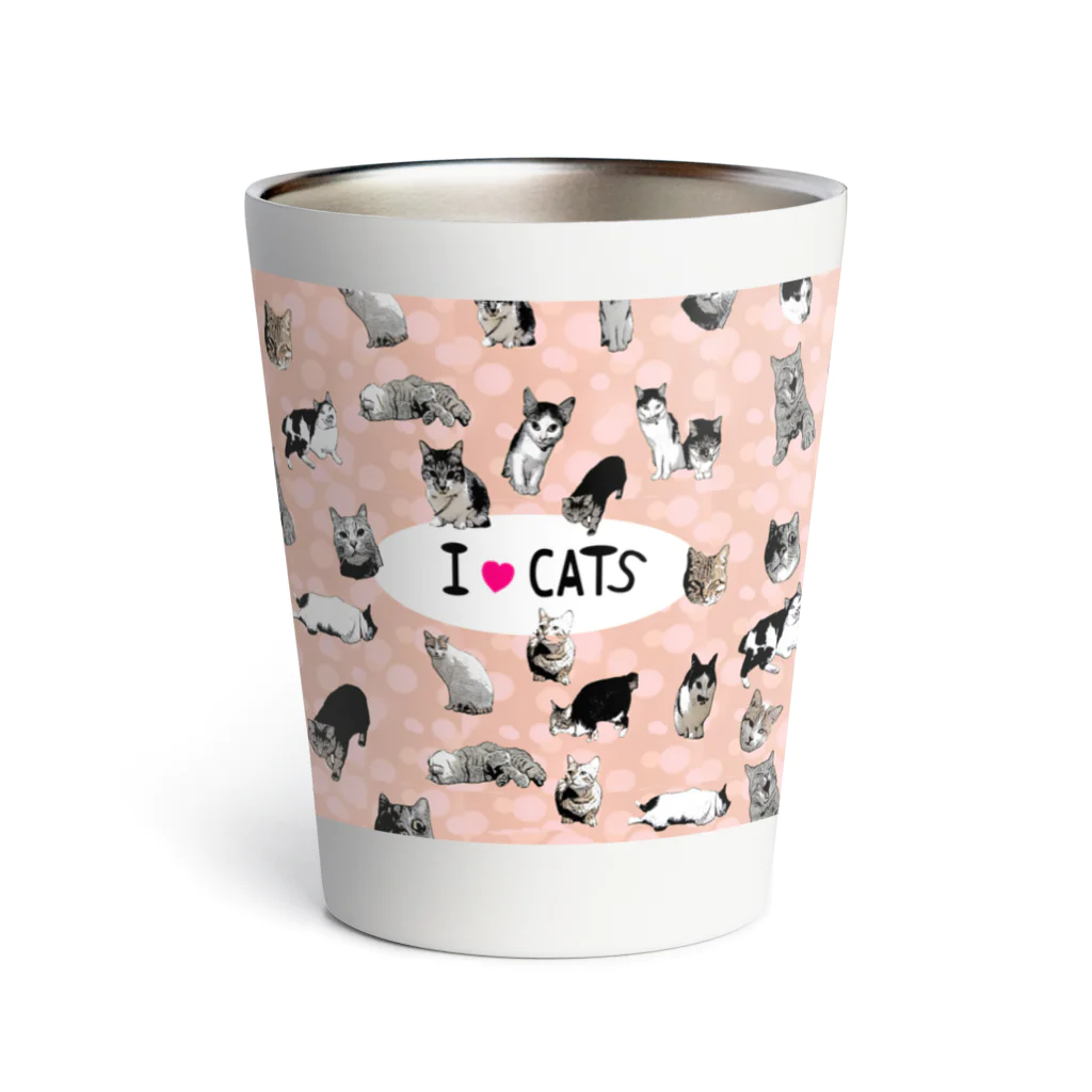 アニマル四字熟語のI LOVE CAT's　(PINK) 猫だらけマグ！最高にキュートな猫パラダイス！ Thermo Tumbler