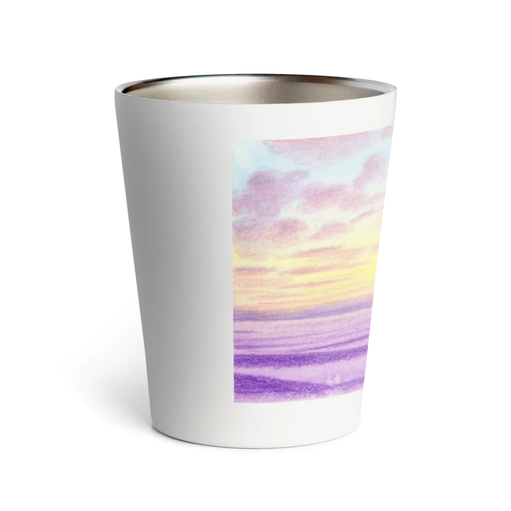 水彩色鉛筆チャンネルの春の海（水彩色鉛筆画） Thermo Tumbler