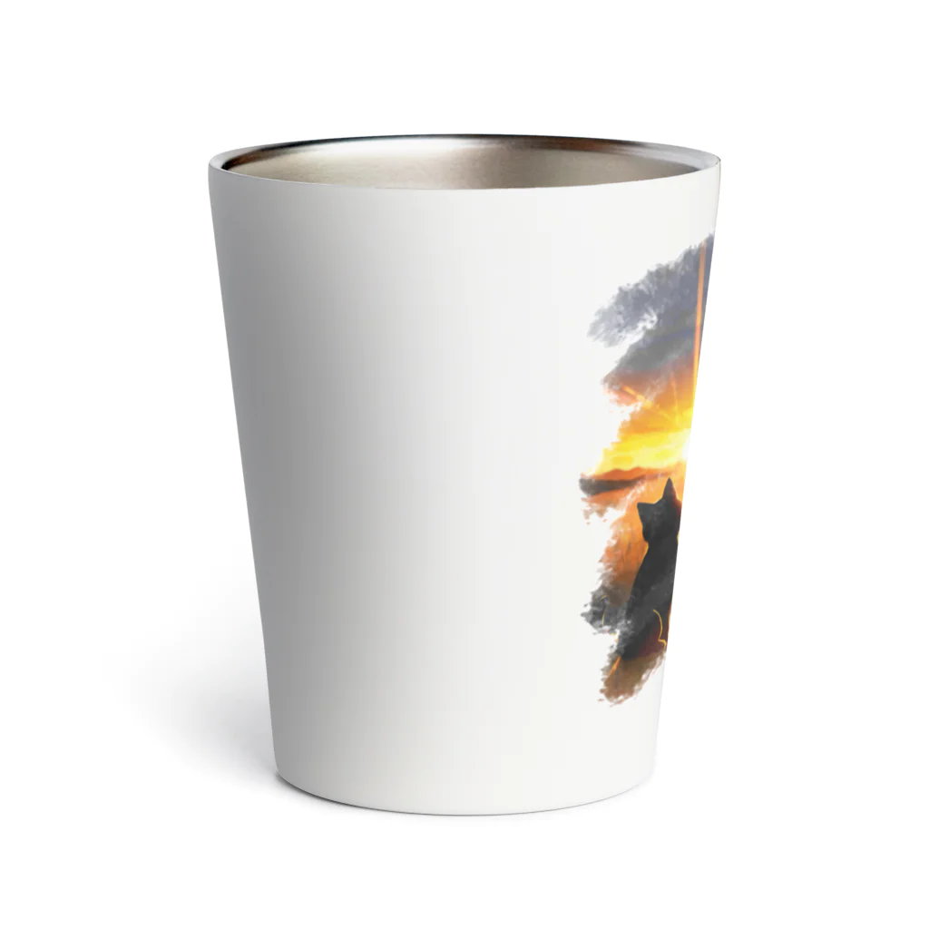 猫との風景の夕焼けと猫002 Thermo Tumbler