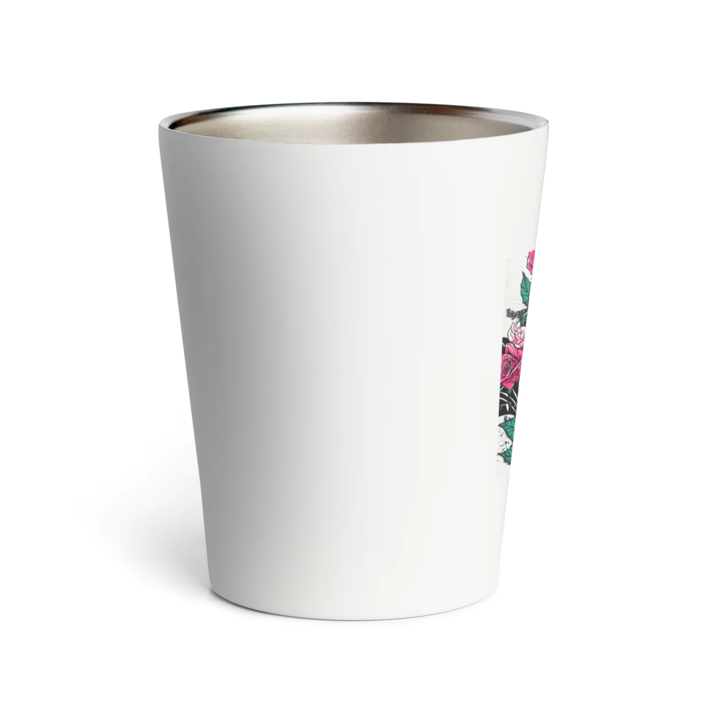 ピンクリボンの薔薇髑髏01 Thermo Tumbler