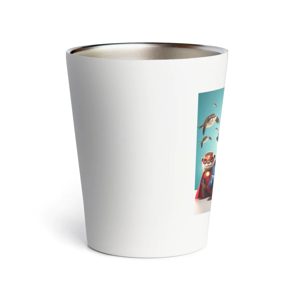 さんちゃんズの可愛いカワウソのスーパーヒーロー Thermo Tumbler