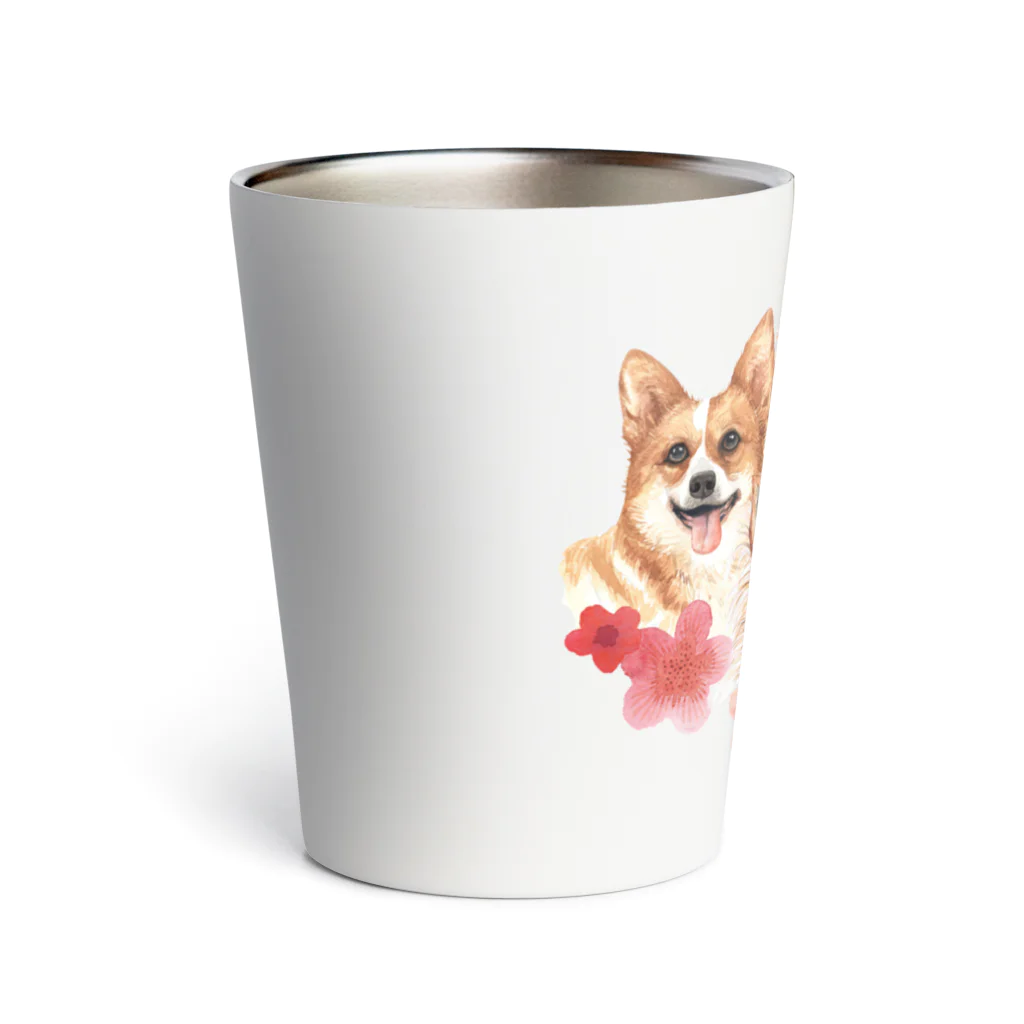 SANKAKU DESIGN STOREのお花の似合う小さい犬たち。 Thermo Tumbler