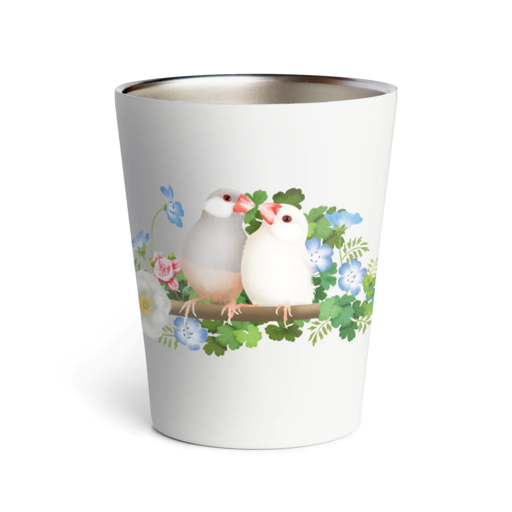 文鳥中心の花文鳥クラシック Thermo Tumbler