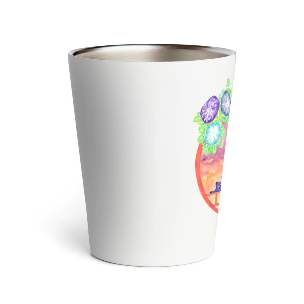 星架月の「窓際の夏」夕焼け・朝顔縁・ネコ Thermo Tumbler