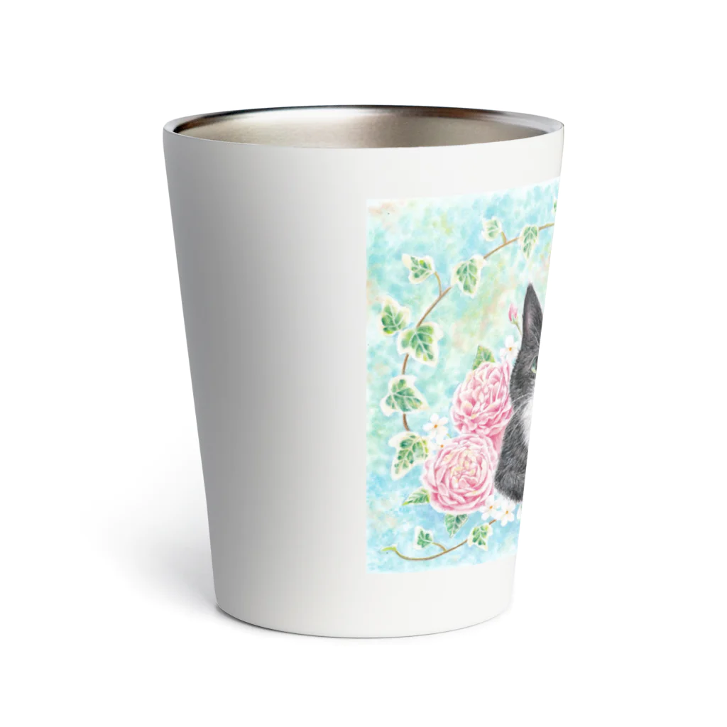 Ａｔｅｌｉｅｒ　Ｈｅｕｒｅｕｘのクロとモネ　薔薇をあしらったパステルイラスト Thermo Tumbler