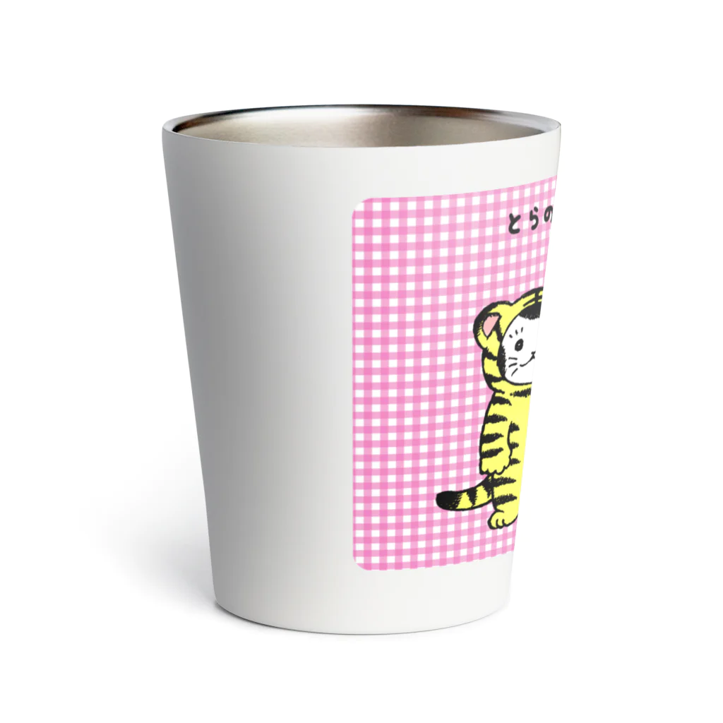 mikepunchのおにぎりキッズ・とらのいをかりるねこ（pink） Thermo Tumbler