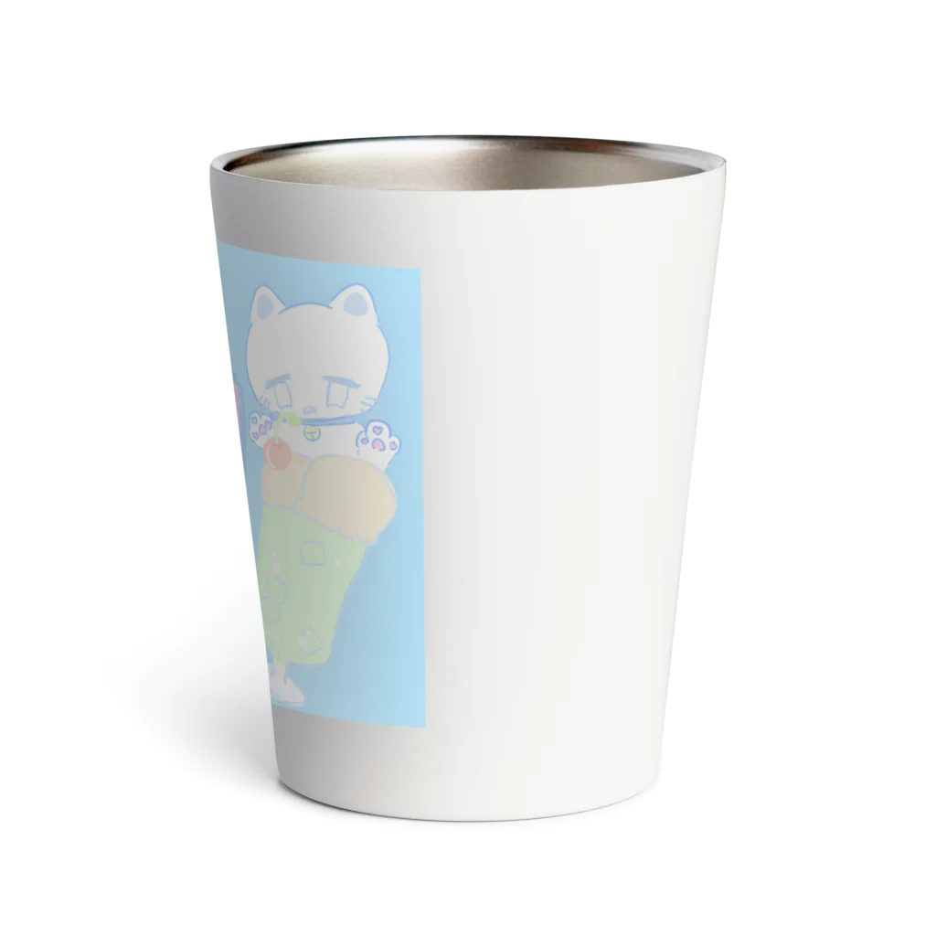 こまちゃんの絵のおみせの女の子とクリームソーダとネコ Thermo Tumbler