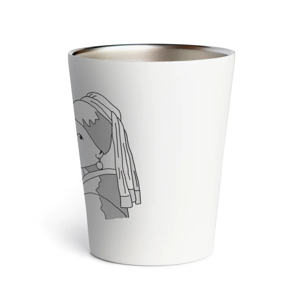 ビールとアート TM-3 Designの名画 × BEER（真珠の耳飾りの少女・アートとビールのマリアージュ）黒線画 Thermo Tumbler