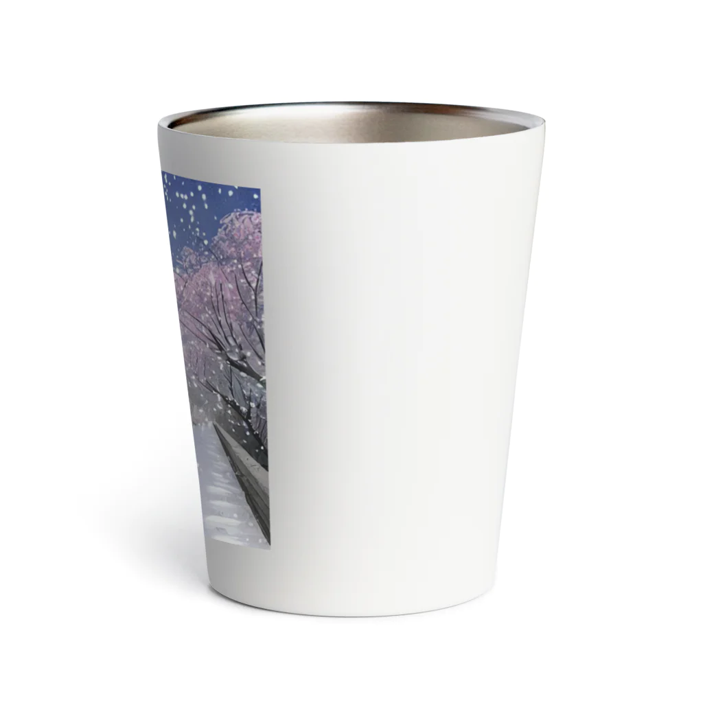 Yossy's Item Factoryの夜の桜並木に雪 Thermo Tumbler