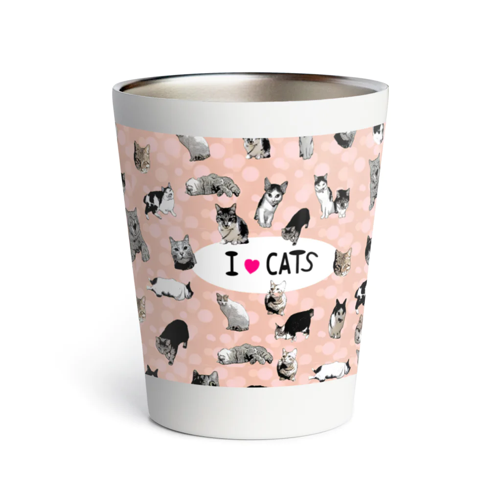 アニマル四字熟語のI LOVE CAT's　(PINK) 猫だらけマグ！最高にキュートな猫パラダイス！ Thermo Tumbler